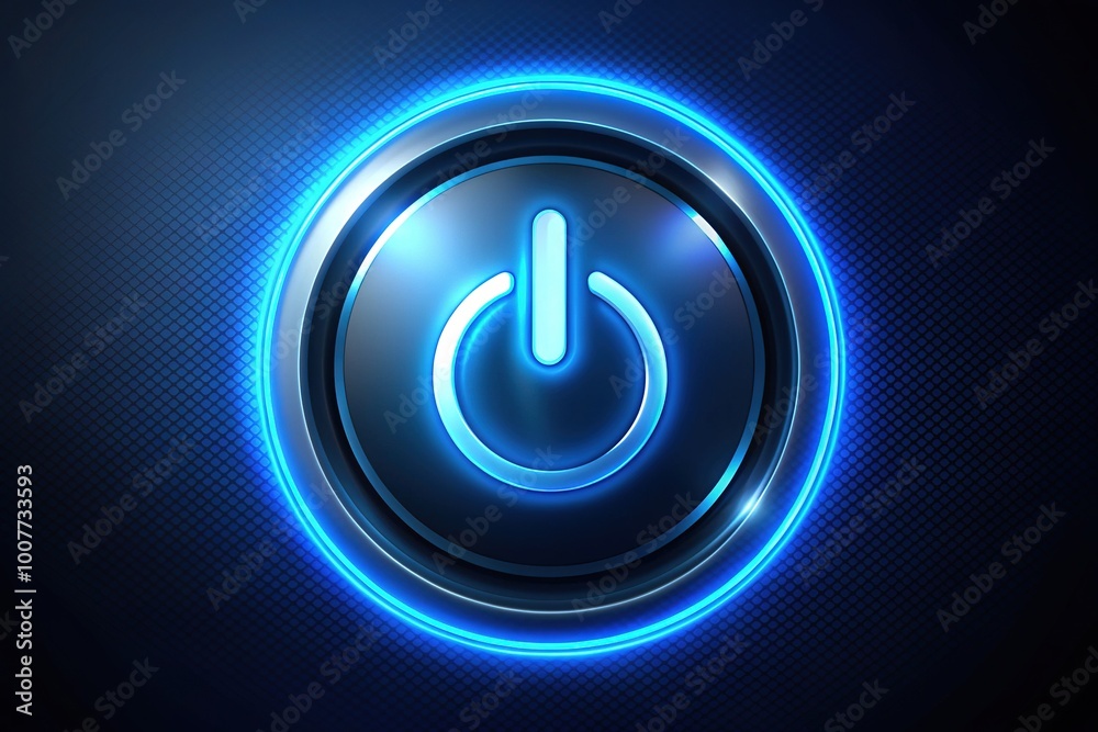 Glowing on/off switch icon against a dark background, illuminated with vibrant blue light, symbolizing digital control and tech functionality in modern devices and systems. Glowing on/off switch icon against a dark background, illuminated with vibrant blue light, symbolizing digital control and tech functionality in modern devices and systems.