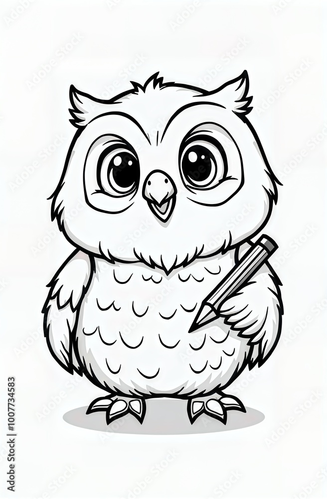 Fototapeta premium Cute Owl with Pencil Coloring Page