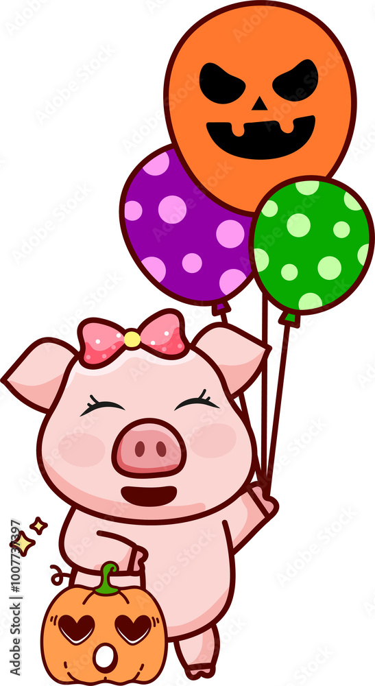 Fototapeta premium Cartoon Halloween Pig Doodle