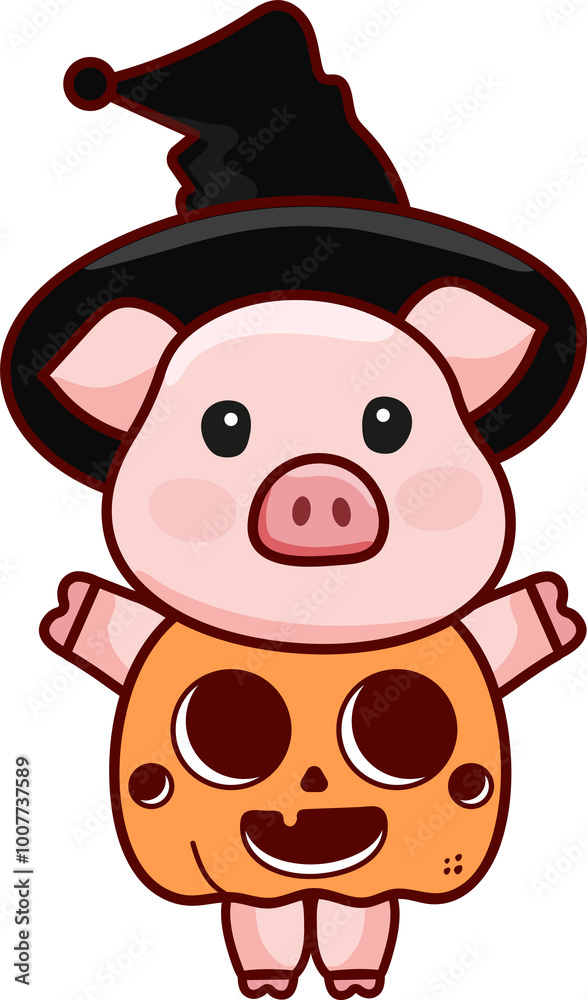 Fototapeta premium Cartoon Halloween Pig Doodle