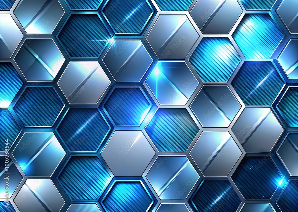 Abstract futuristic polygon background with metallic silver and shiny blue gradient textures, seamlessly blended with Abstract futuristic polygon background with metallic silver and shiny blue gradient textures, seamlessly blended with