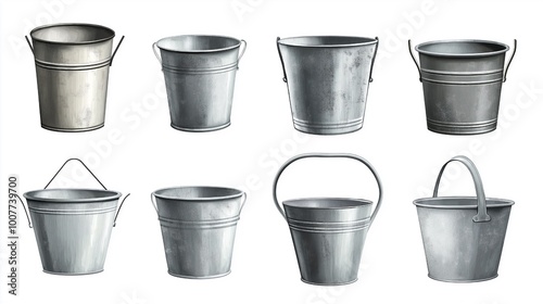 Wallpaper Mural Isolated collection of metal buckets in transparent PNG format on a white background Torontodigital.ca