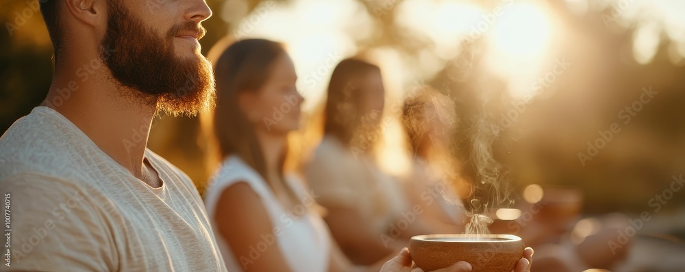 A group of people engaging in a holistic healing workshop, using practices like aromatherapy, sound healing, and energy balancing for collective wellness