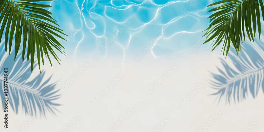 Tropical pool with palm leaves and clear water reflections on a sandy beach Tropical pool with palm leaves and clear water reflections on a sandy beach