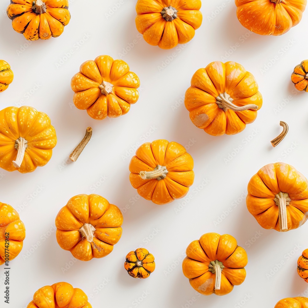 Pumpkin squash for Halloween on white background Flat lay design, Halloween elements, Happy Halloween