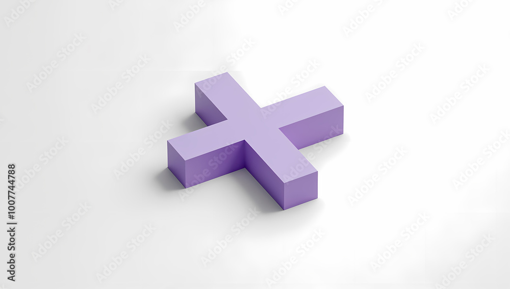 Minimalistic 3D Purple Plus Sign on White Background Isometric View Minimalistic 3D Purple Plus Sign on White Background Isometric View