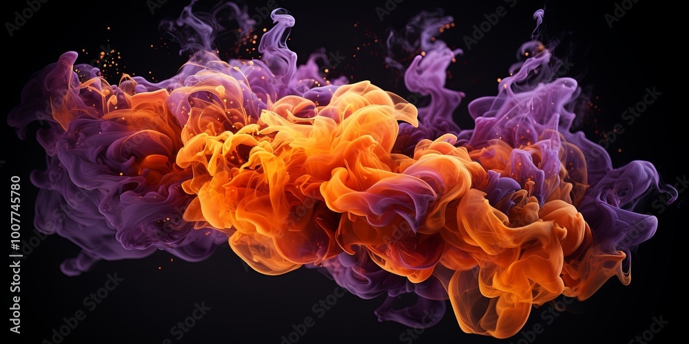 Fototapeta premium Abstract Swirling Colors of Orange and Purple in a Dynamic Dance of Abstract Forms