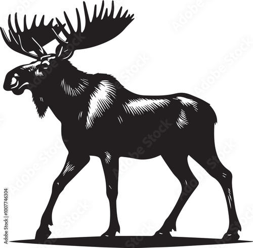 Moose silhouette vector black and white