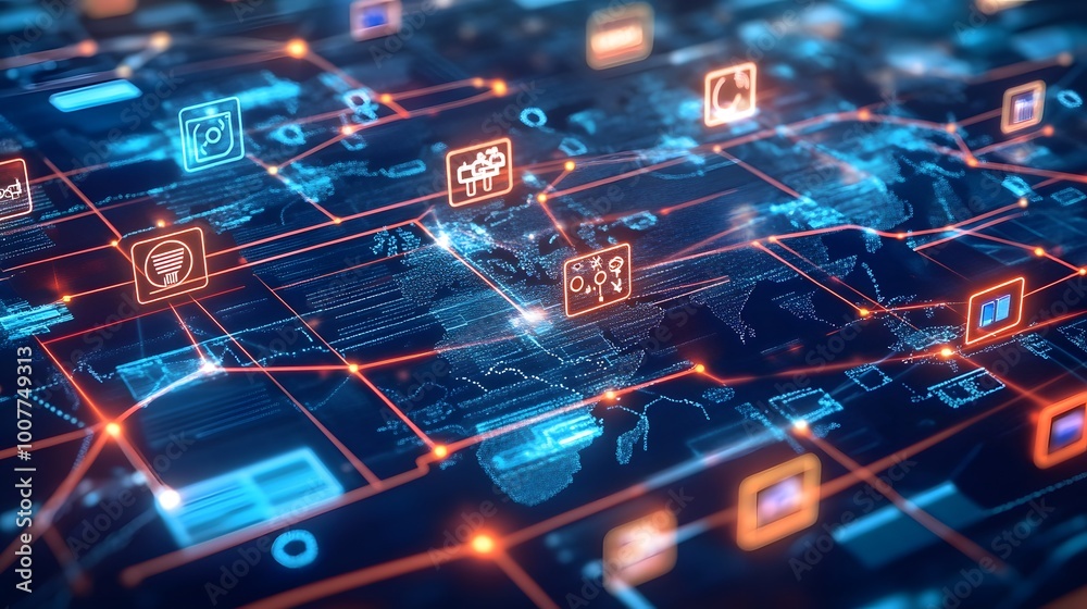 Blockchain for Sustainable Supply Chains: A transparent digital interface displaying a blockchain system tracking the entire lifecycle of products from manufacturing to consumer. Real-time data points Blockchain for Sustainable Supply Chains: A transparent digital interface displaying a blockchain system tracking the entire lifecycle of products from manufacturing to consumer. Real-time data points