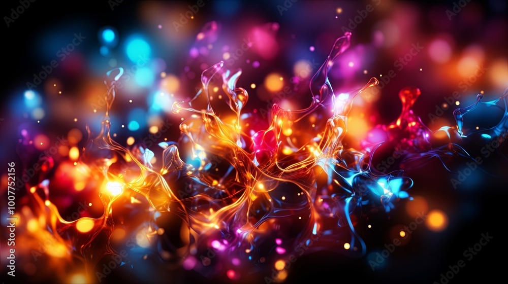 Fototapeta premium An abstract interplay of vibrant, luminous swirls and soft, shimmering lights against a deep, velvety backdrop.