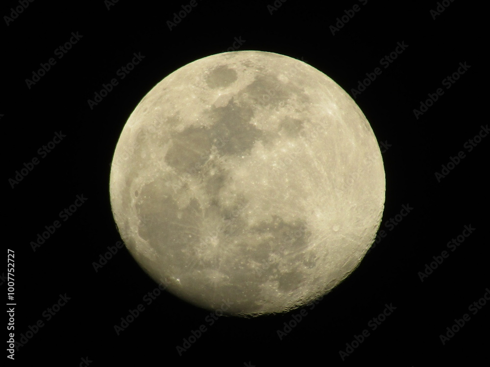Full Moon Illuminating the Night Sky with Detailed Craters and Textures Against a Black Background Full Moon Illuminating the Night Sky with Detailed Craters and Textures Against a Black Background