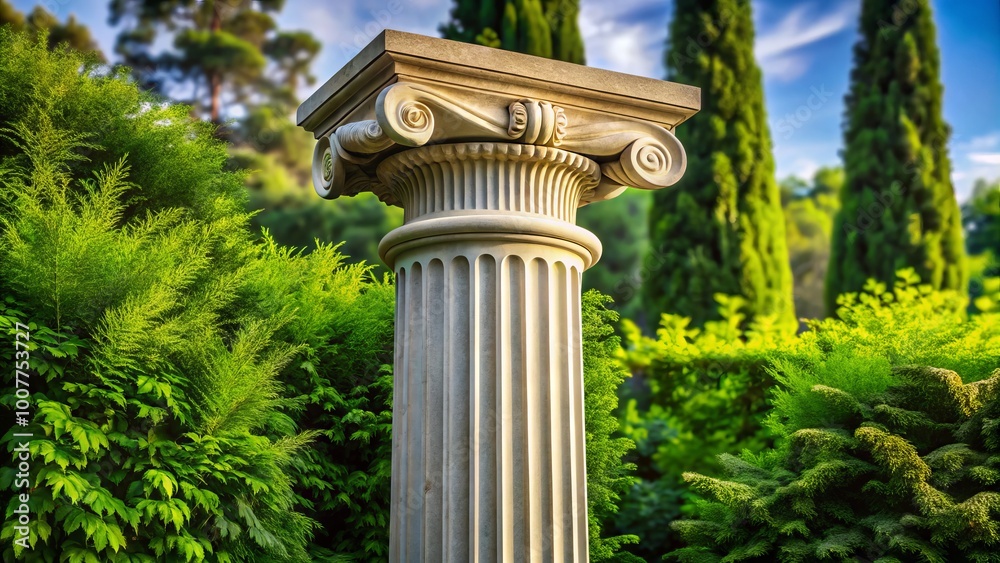 Ancient Greek-inspired Doric column stands tall amidst lush greenery ...