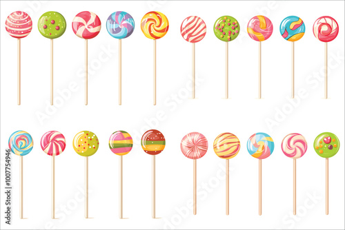 Set of colorful candy, Set of sweets lollipops candies,  Sweet and delicious colorful lollipops candies, Colorful lollipop vector illustration