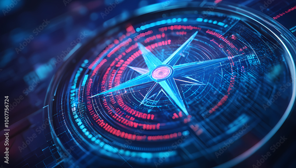 custom made wallpaper toronto digitalFuturistic digital compass with holographic data and neon glow