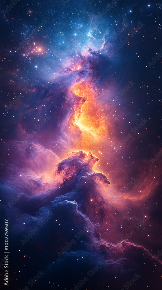 cosmic nebula with bright stars - purple, orange and blue galaxy artwork cosmic nebula with bright stars - purple, orange and blue galaxy artwork