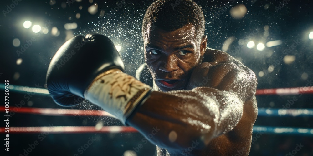 a boxer throws a punch at the camera a boxer throws a punch at the camera