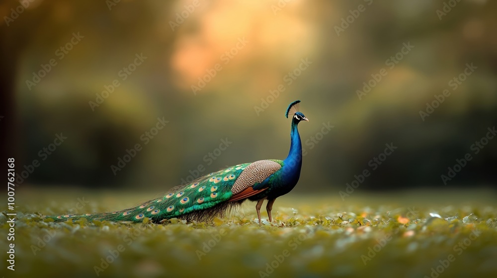 Vibrant peacock displaying its colorful feathers in a serene outdoor setting. Vibrant peacock displaying its colorful feathers in a serene outdoor setting.