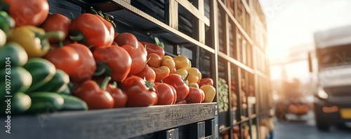 Fresh vegetables displayed in a market setting, showcasing vibrant colors and a natural look in a sunny environment. photo