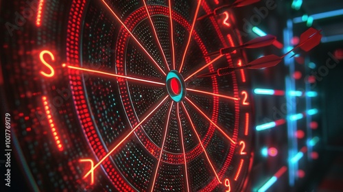 Close-Up of a Neon Dartboard Against a Dark Background