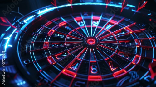 Close-Up of a Neon Dartboard Against a Dark Background