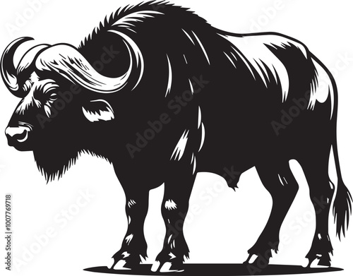 African Buffalo silhouette vector black and white full body