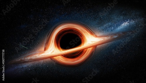 A massive black hole at the center of the cosmic void. its core a deep impenetrable black.