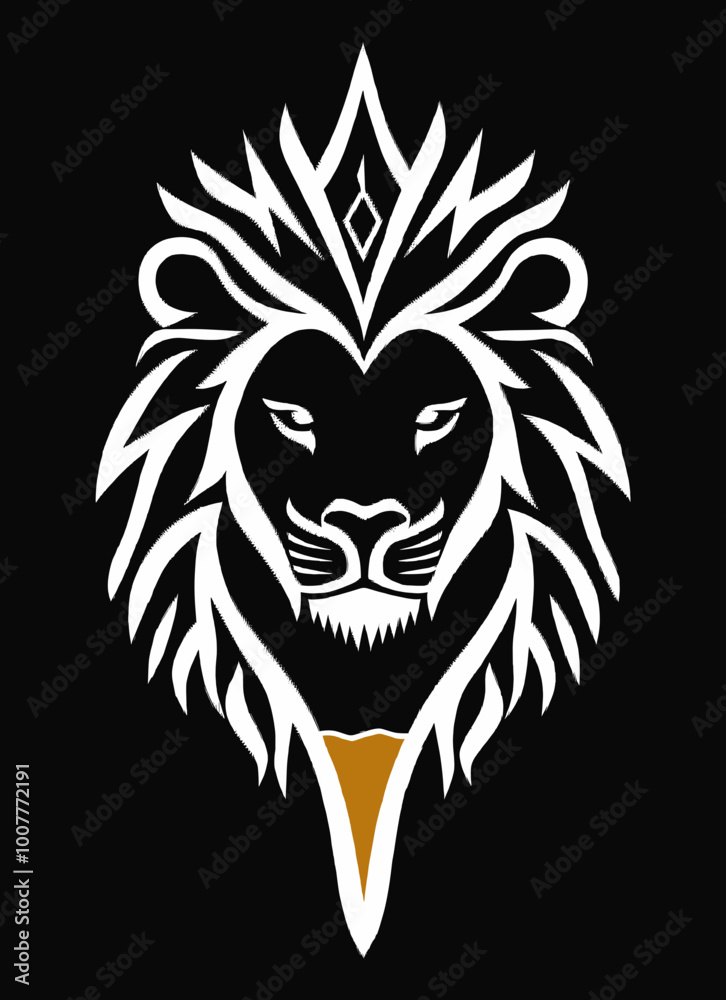 Bold Minimalist Lion Head Logo in Black and White with Crowned Mane and Tribal Elements, Symbolizing Strength, Power, and Leadership in Stylish Graphic Design Bold Minimalist Lion Head Logo in Black and White with Crowned Mane and Tribal Elements, Symbolizing Strength, Power, and Leadership in Stylish Graphic Design