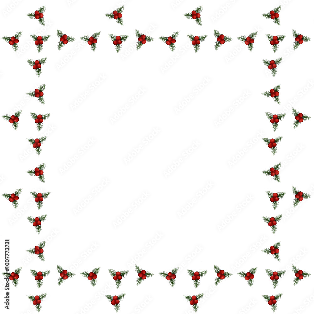 Obraz premium Red berries pattern winter season illustration on transparent background. Wallpaper, background, fabric