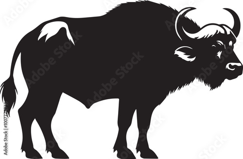 African Buffalo silhouette vector black and white full body