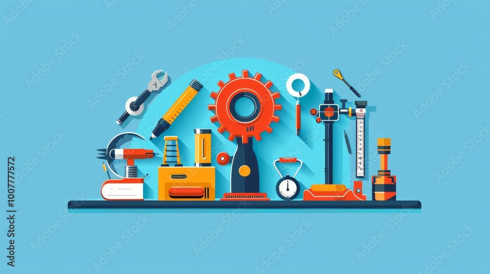 Naklejka premium Flat Design Engineering Tools and Equipment Layout