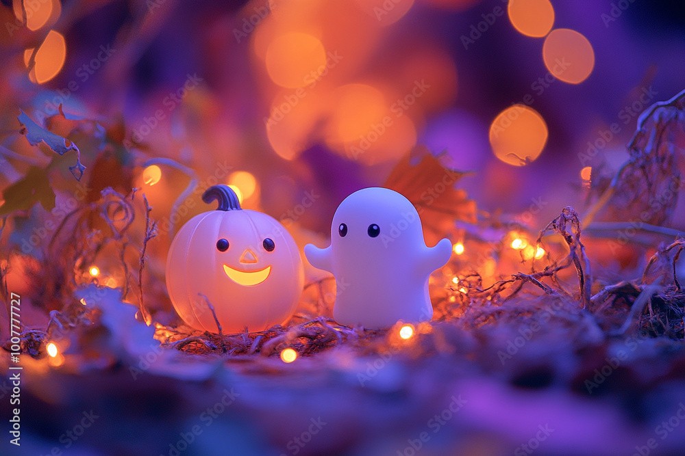 cute ghosts and friendly little witches, halloween. cute ghosts and friendly little witches, halloween.