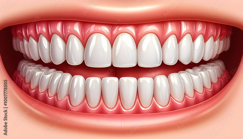 Realistic vector showing an upper row of perfectly clean, white teeth and gums, arranged in a curved formation Realistic vector showing an upper row of perfectly clean, white teeth and gums, arranged in a curved formation
