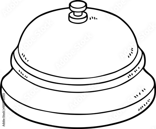 Hand Drawn Vector Cartoon Reception Desk Bell Line Art