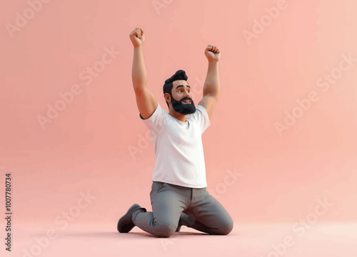 Jubilant Man Celebrating on Pink Background