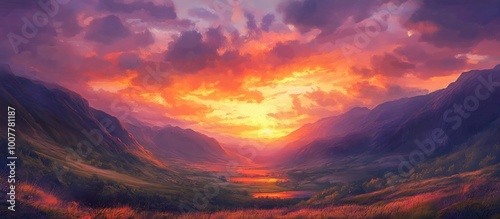 Majestic Sunset over Mountain Valley