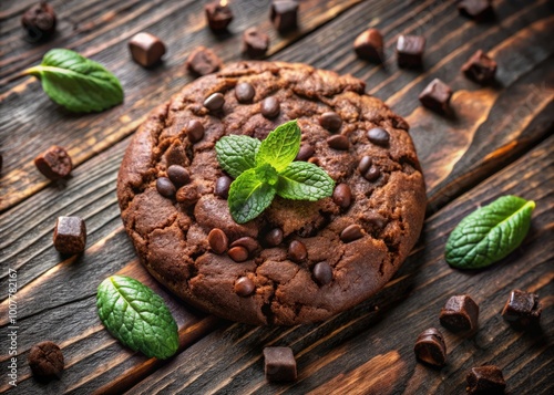 Freshly baked dark chocolate cookies infused with refreshing peppermint leaves and topped with crunchy chocolate chips