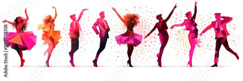 Silhouettes of dancers in geometric style.