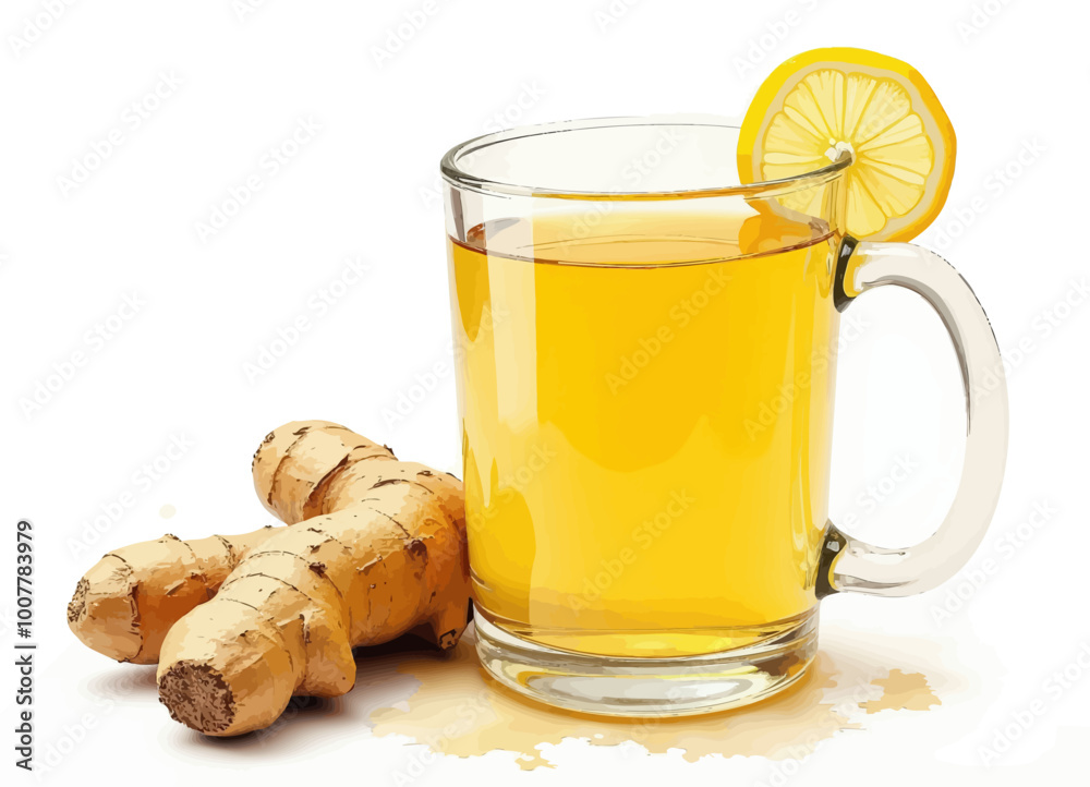 Ginger Tea with Lemon Slice and Root Ginger Tea with Lemon Slice and Root