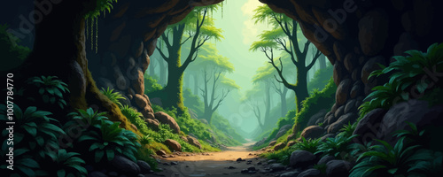 Forest Path Through Cave Entrance 
