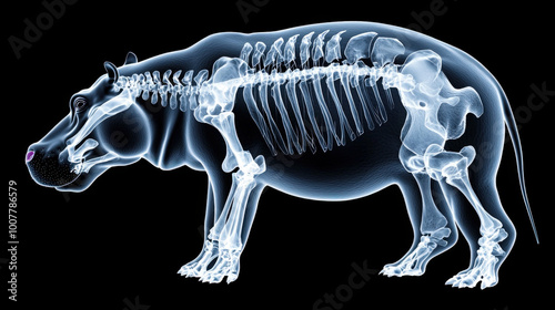 Wallpaper Mural X ray image of hippo showcasing its glowing skeleton, highlighting unique structure and anatomy of this large mammal. detailed view reveals intricate bone arrangement Torontodigital.ca