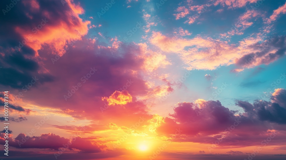 Vibrant Sunset Horizon, A stunning landscape showcasing a brilliant sunset merging with the horizon, filling the sky with rich colors and creating a serene atmosphere. Vibrant Sunset Horizon, A stunning landscape showcasing a brilliant sunset merging with the horizon, filling the sky with rich colors and creating a serene atmosphere.