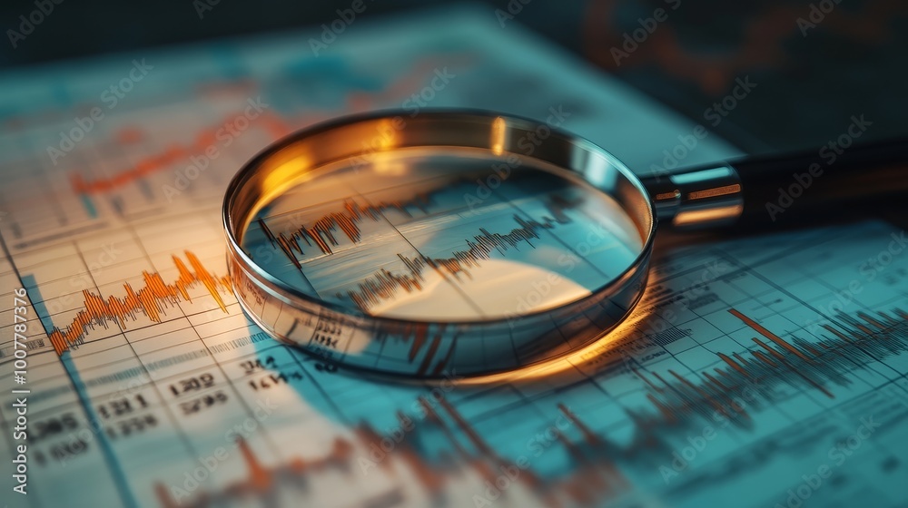 Magnifying Glass Over Interest Rate Chart Showing Decline Magnifying Glass Over Interest Rate Chart Showing Decline