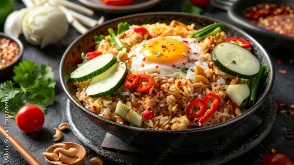 Delicious Nasi Goreng with Fresh Ingredients and Egg Delicious Nasi Goreng with Fresh Ingredients and Egg