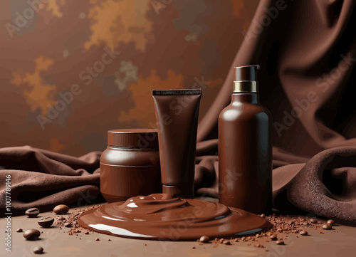 Chocolate Cosmetics on Brown Background