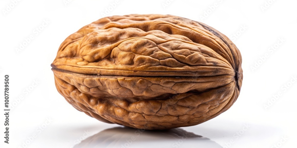 A single walnut against a white backdrop, perfect for representing culinary, nutritional, and natural food concepts, A single walnut against a white backdrop, perfect for representing culinary, nutritional, and natural food concepts,