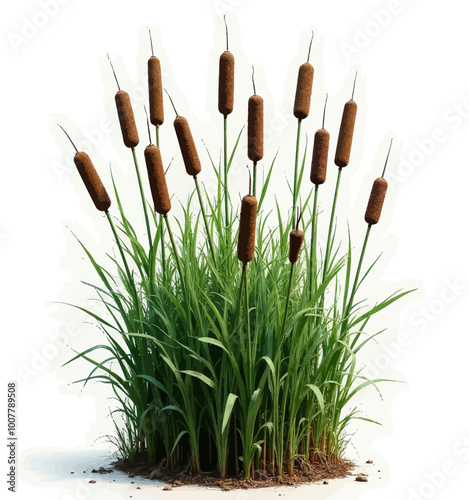 Cattail Plants with White Background