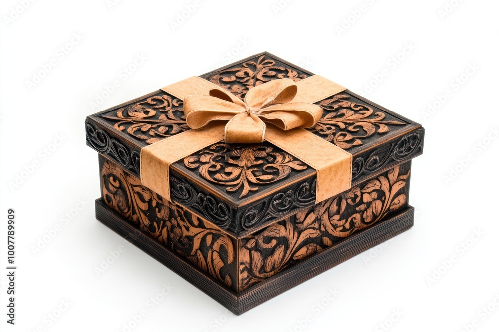 A custom-designed gift box with intricate details, isolated on white, focus on personalization and creativity A custom-designed gift box with intricate details, isolated on white, focus on personalization and creativity