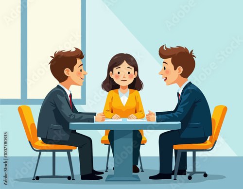 Business meeting with woman and two men sitting at a table