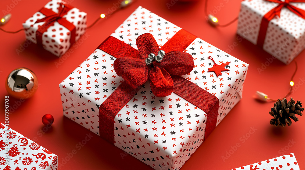 Design a harmonious pattern of Christmas trains carrying gifts and candy, winding through snowy mountains and villages Design a harmonious pattern of Christmas trains carrying gifts and candy, winding through snowy mountains and villages