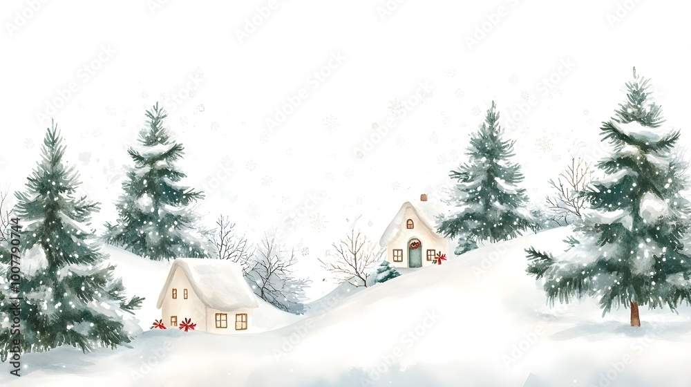 Watercolor christmas White background scene Watercolor christmas White background scene